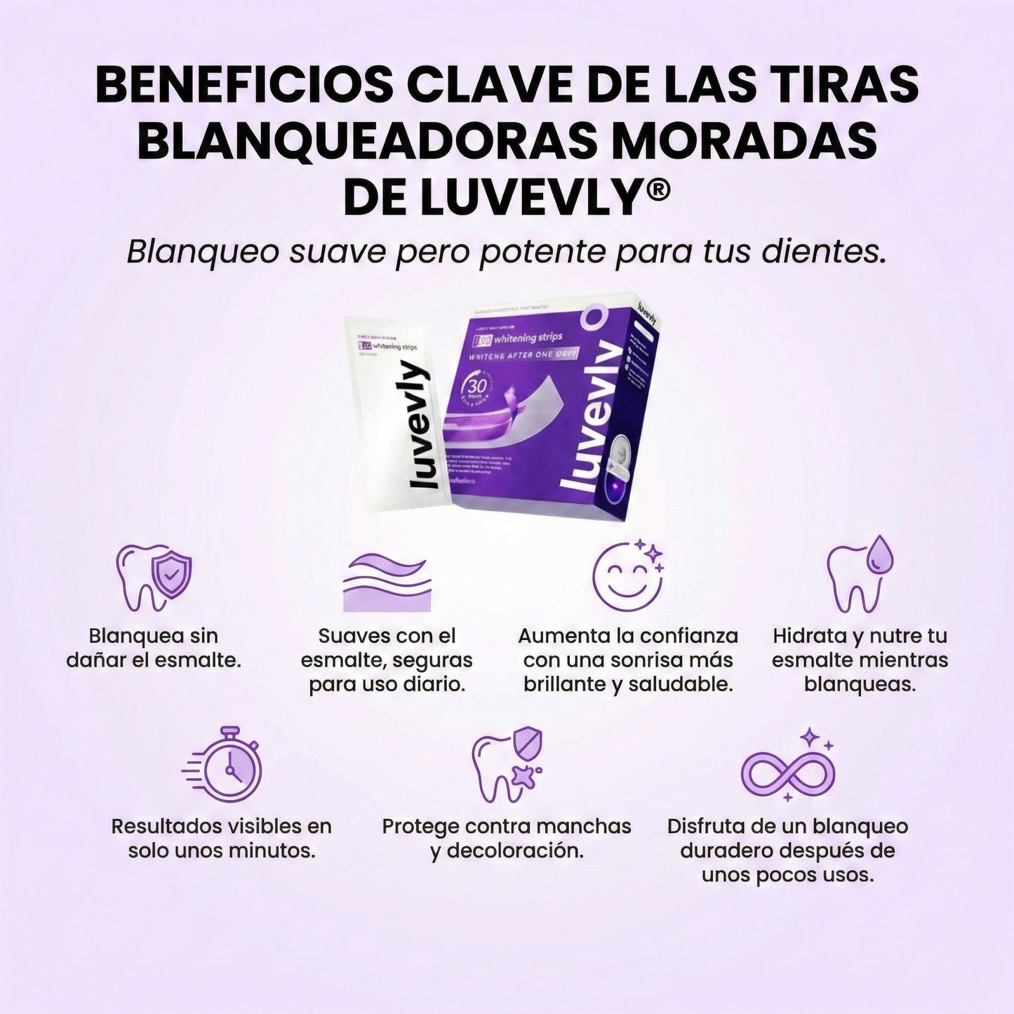 luvevly® Tiras Blanqueadoras Moradas
