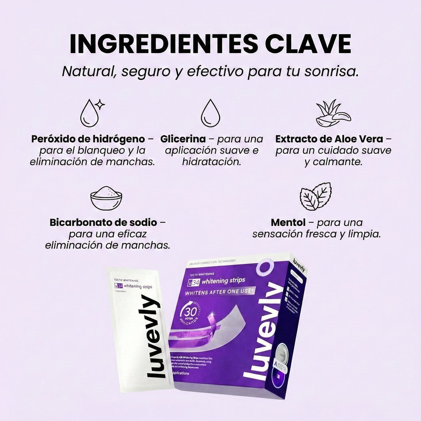 luvevly® Tiras Blanqueadoras Moradas