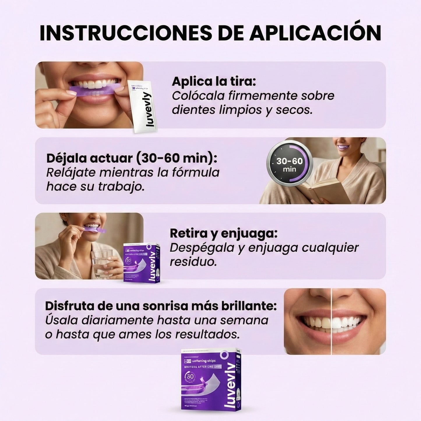 luvevly® Tiras Blanqueadoras Moradas